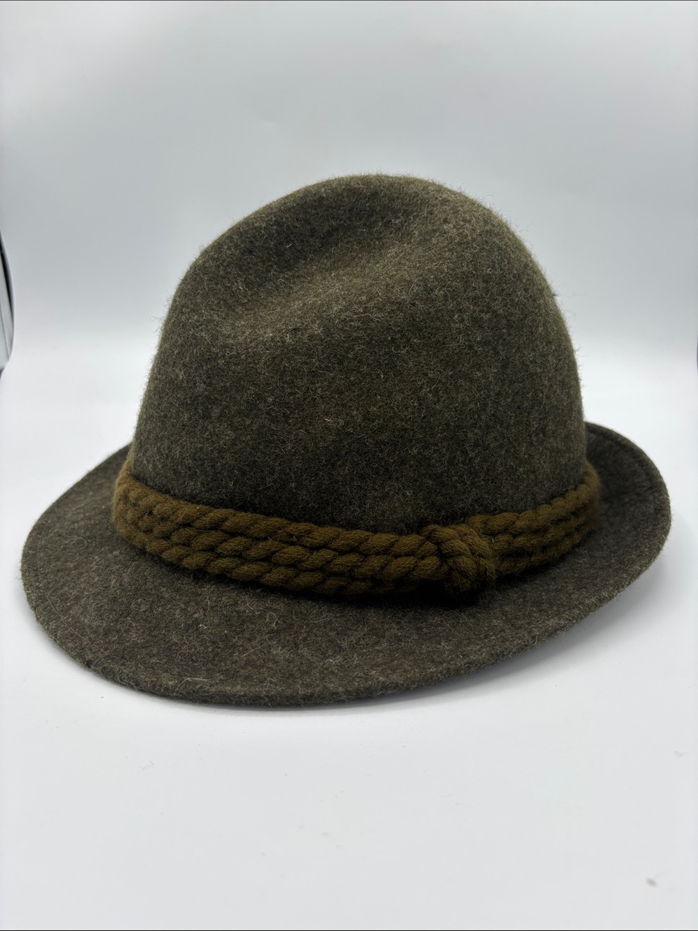 German Hunting Hat Olive Wool Felt Fedora with Braided Band